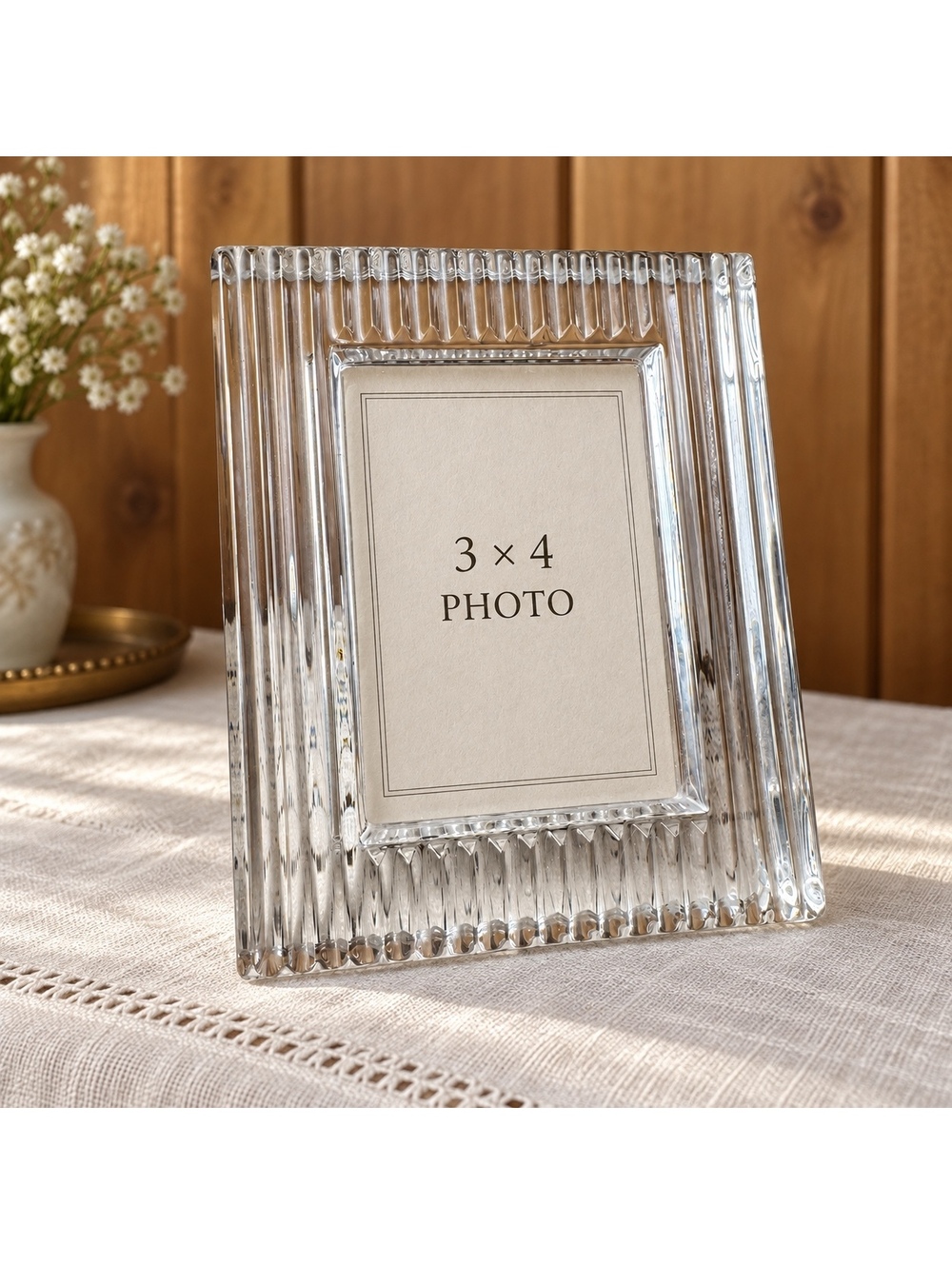 Vintage Lead Crystal Picture Frame 3x4 Made in West Germany Ribbed Glass